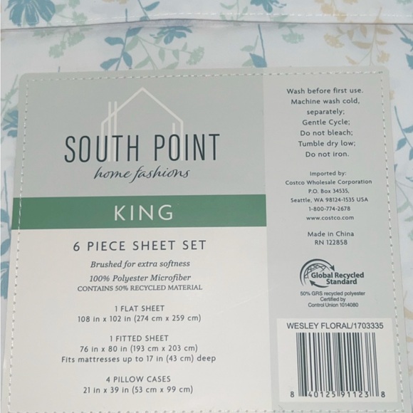 King 6 Piece Sheet Set - Floral White - Picture 2 of 7